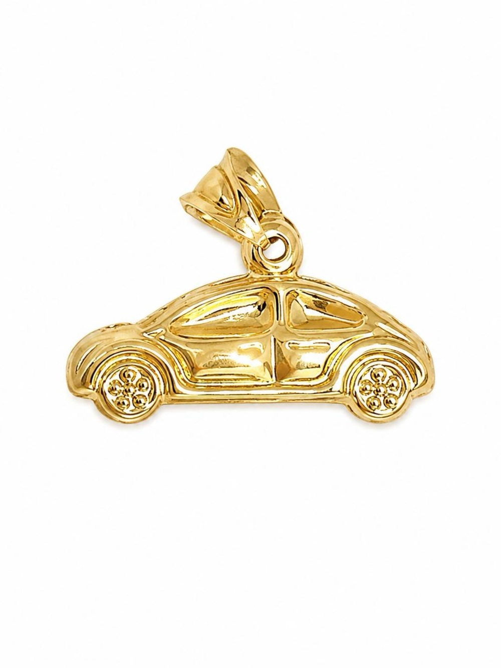10K Yellow Gold Puffy Car Charm Pendant – Automobile Travel Charm 7x12mm